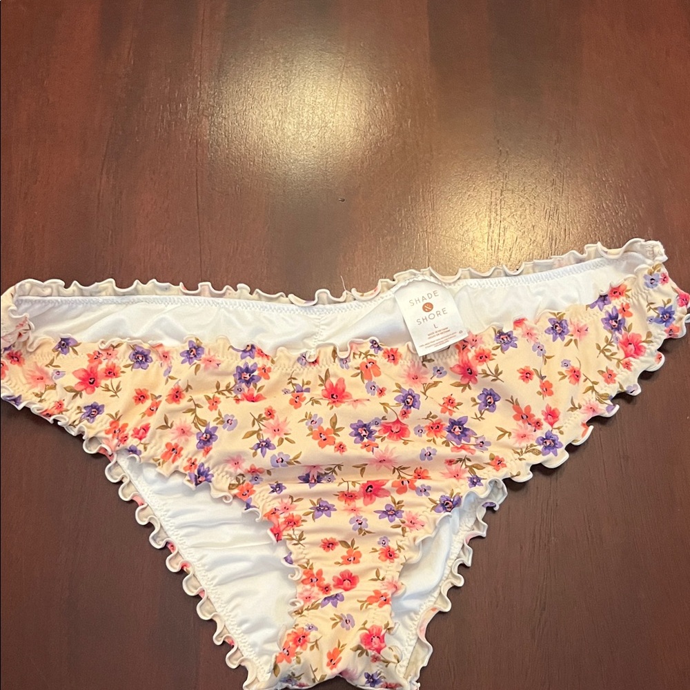 Shade & Shore Floral Bikini Bottom - Cream, Red, Purple